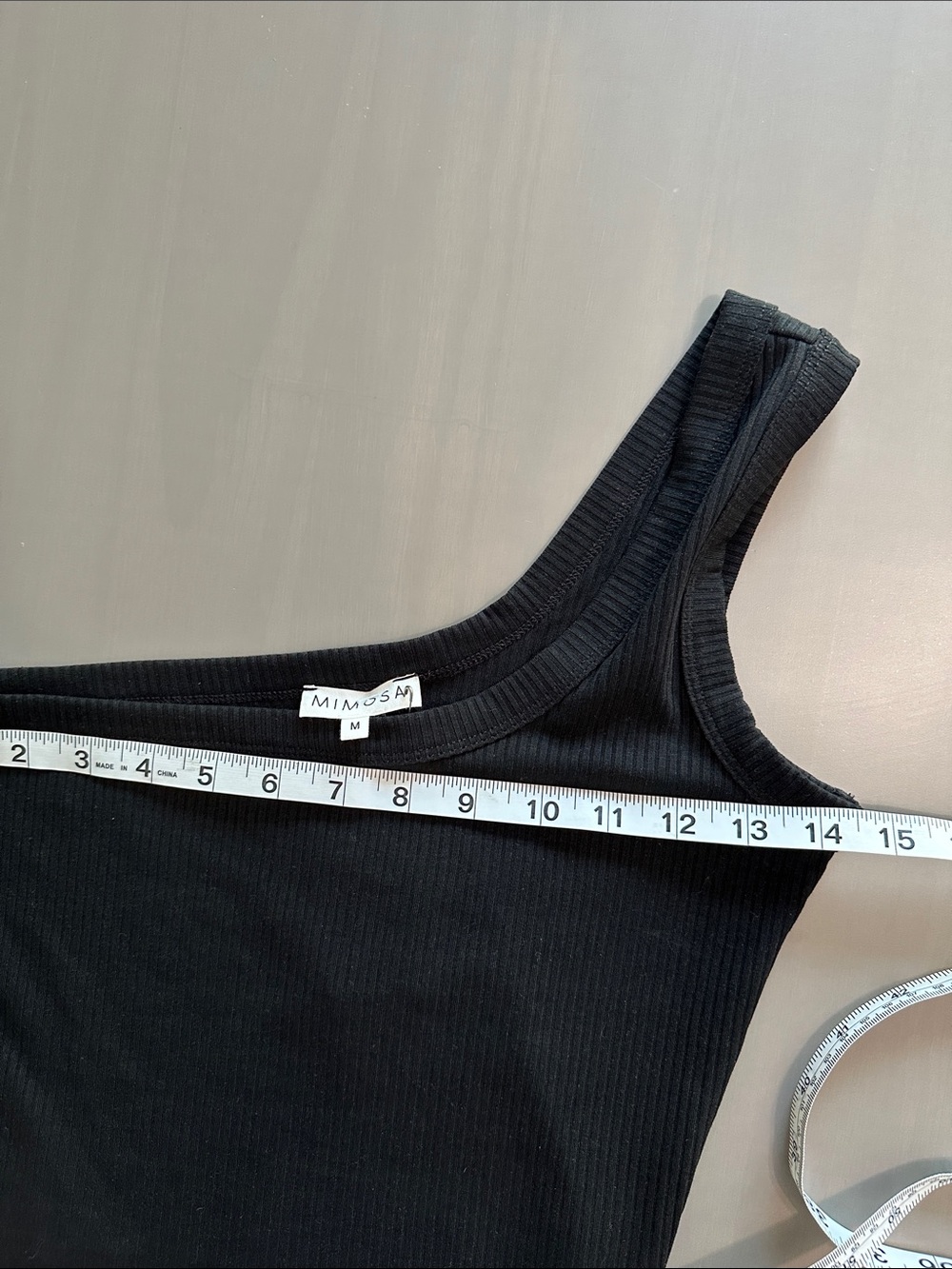 Asymmetric One-Shoulder Ribbed Tank Top - Black - Picture 3 of 6